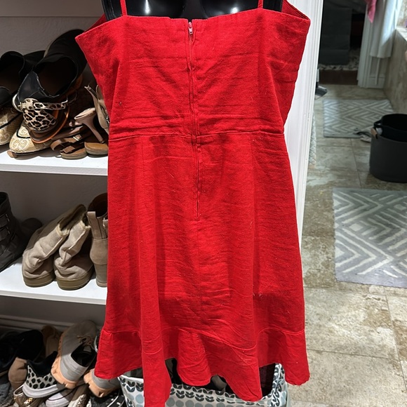 Red Gianni bini linen large women’s zip up spaghetti strap sundress knee length - Picture 5 of 7